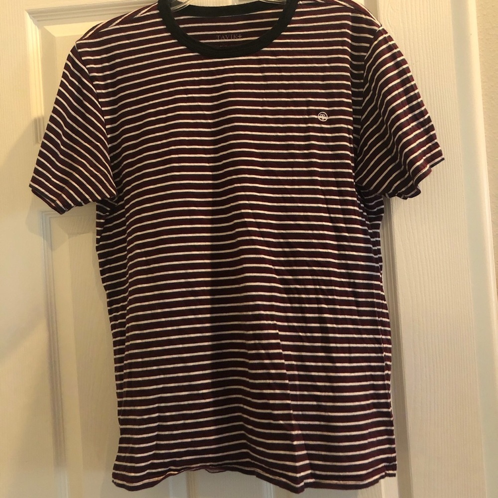Tavik red white and black striped tee